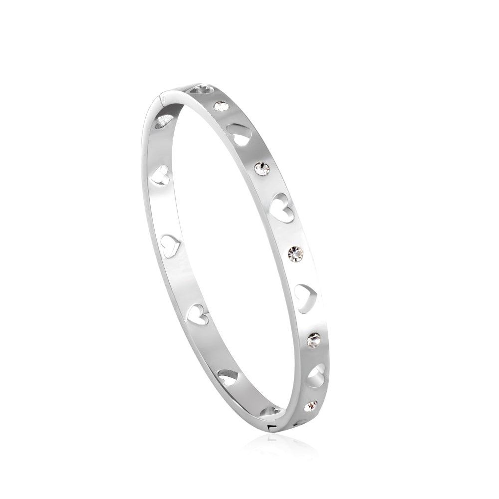 Silver  Colour With Diamonds Hard Bracelet For Women