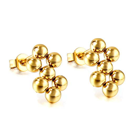 7 steel beads earrings 18 gold