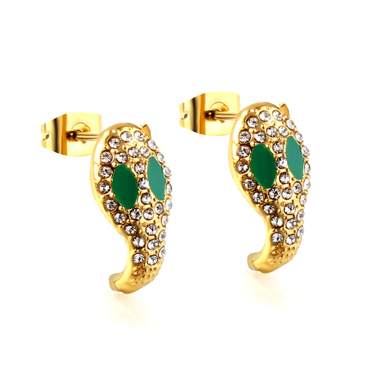 Zoom the image with the mouse Snake with white diamonds + green diamonds earrings in 18k gold