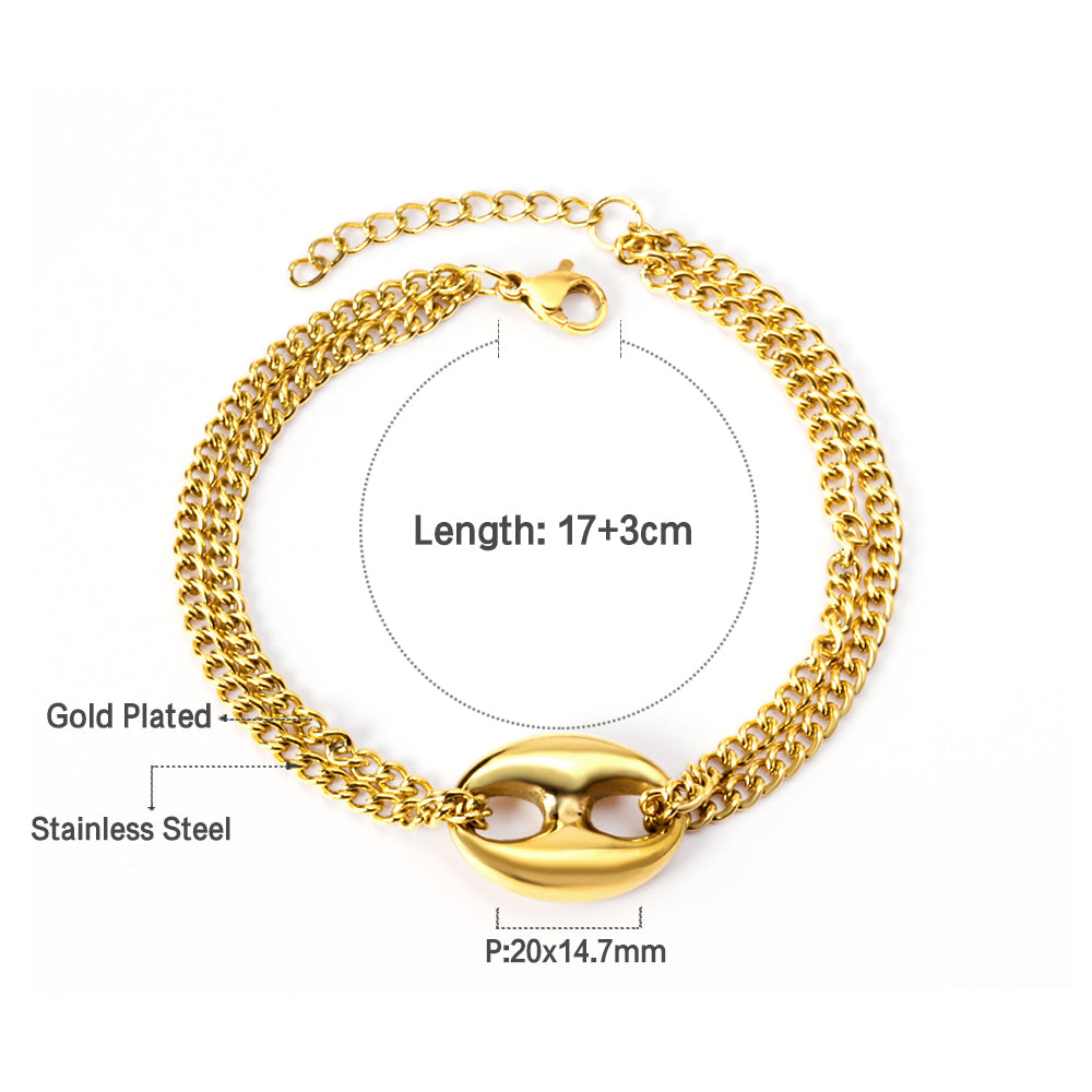 Charm Nose Connector Bracelet Gold Colour Bangle with Extender 17+3cm