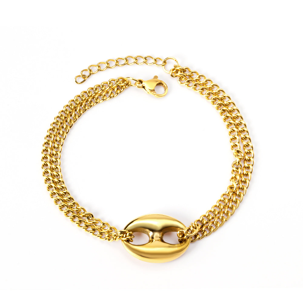 Charm Nose Connector Bracelet Gold Colour Bangle with Extender 17+3cm