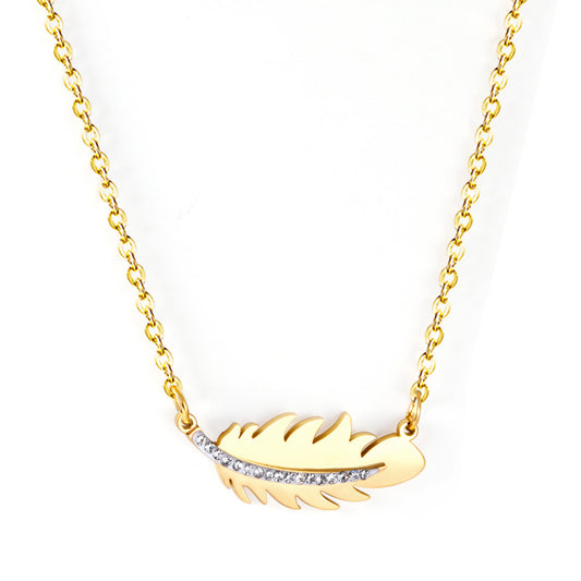 Feather Pendant Necklace with Rhinestone