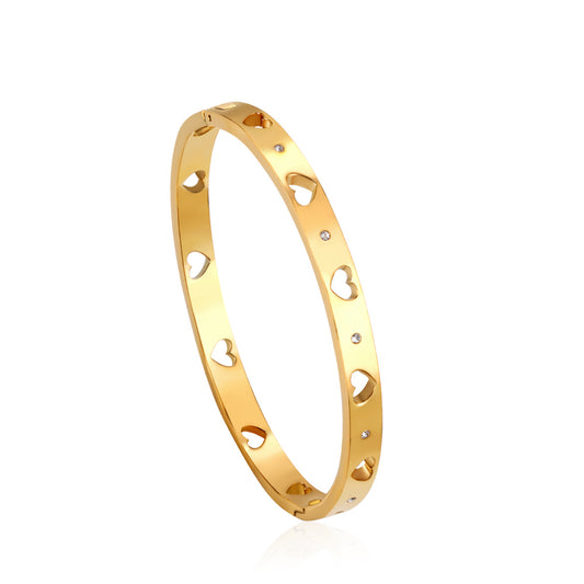 Gold Colour Hollow Out Heart Pattern Bangles