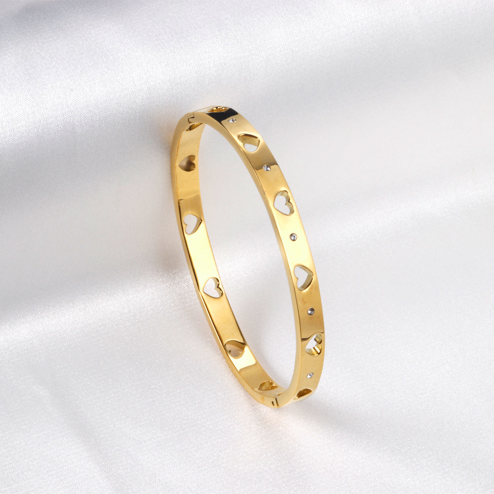 Gold Colour Hollow Out Heart Pattern Bangles