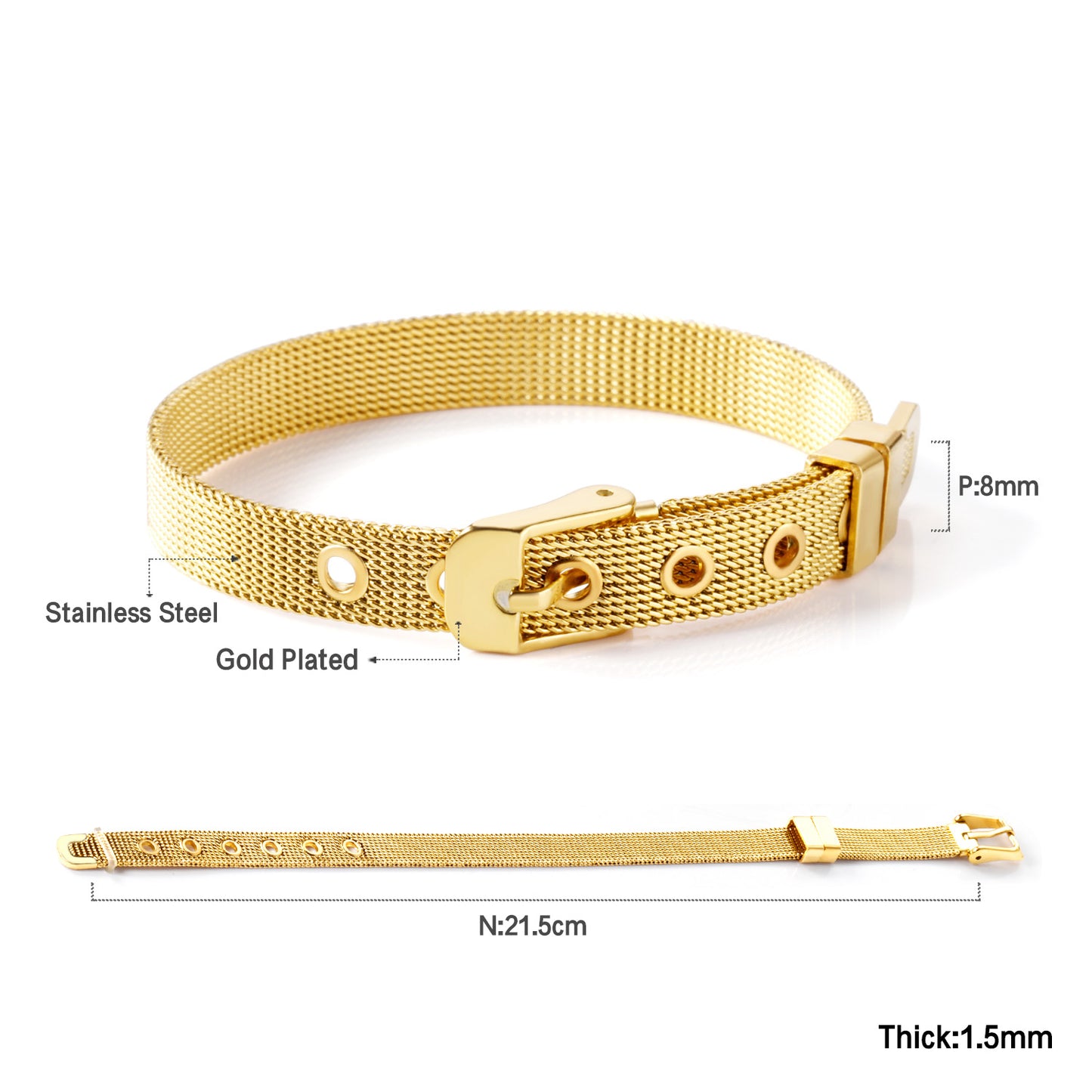 Watch Belt Bracelet Mesh Bangle Stainless Steel Gold Colour